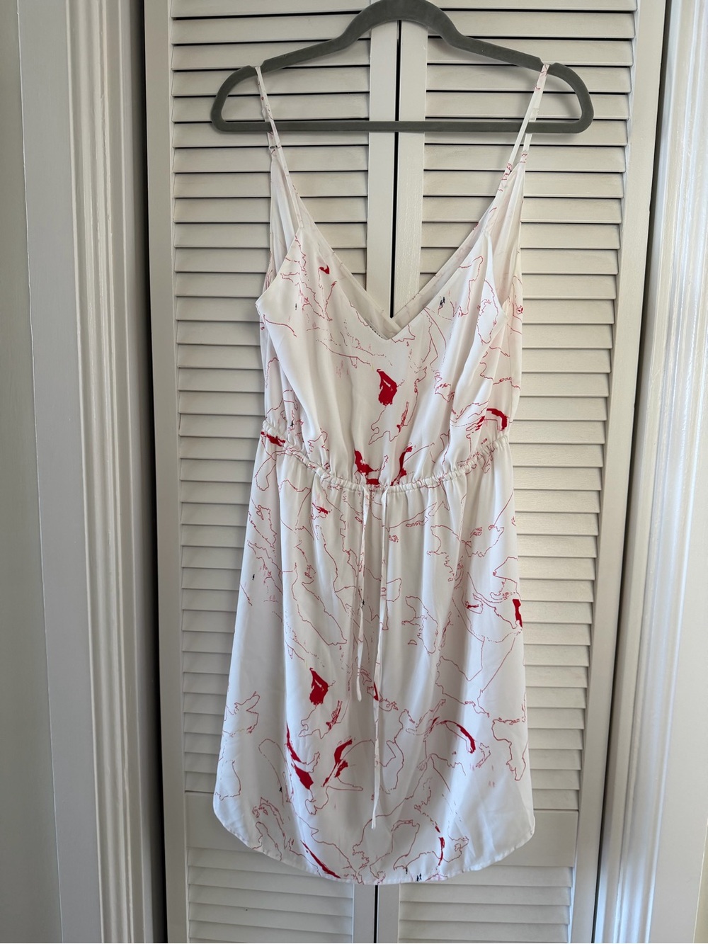 Aritzia Babaton White Mini Dress with Red Abstract Print
